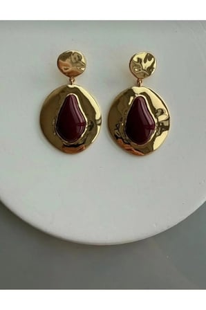 Renkli Taşlı Madalyon Küpe - Vintage Büyük Boy Dövme Metal Çelik Antialerjik VIP Kadın Küpe