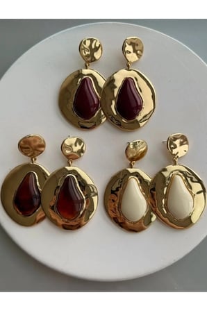 Renkli Taşlı Madalyon Küpe - Vintage Büyük Boy Dövme Metal Çelik Antialerjik VIP Kadın Küpe
