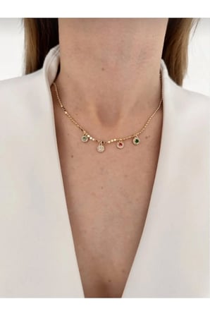 Renkli Zirkon Taşlı Çember Sarkıtlı Vintage Kolye - 14K Gold Pul Zincirli Antialerjik Şık Kadın Kolye