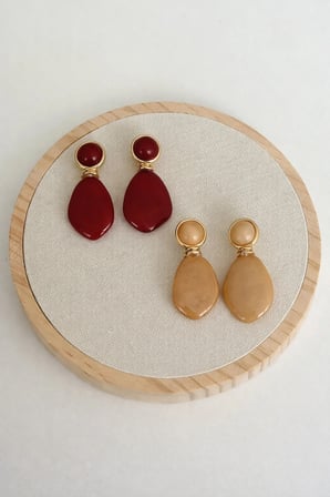 Vintage Mürdüm Bordo Büyük Damla Küpe - VIP Seri Sallantılı Retro Tasarım Kararmaz Kadın Küpe