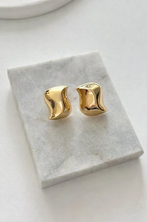 14K Altın Kaplama Burgu Çerçeve Vintage Küpe - Butik Seri Oval Kabaşon Taşlı Kararmaz Küpe