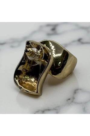 14K Altın Kaplama Burgu Çerçeve Vintage Küpe - Butik Seri Oval Kabaşon Taşlı Kararmaz Küpe
