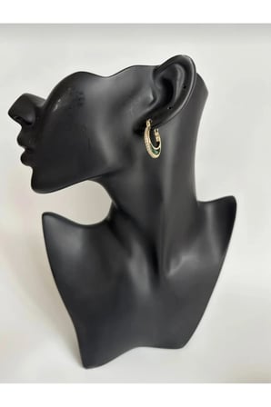 Yeşil Taşlı Zirkon Halka Küpe - 14K Gold Beyaz Zirkon Taşlı Klipsli Modern Şık Kadın Küpe