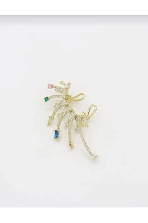 Renkli Taşlı Kulak Tırmığı Ear Cuff Küpe - 14K Gold Zirkon Taşlı Yelpaze Vintage Statement Kadın Küpe
