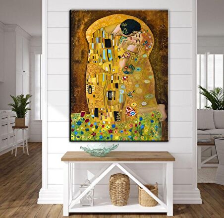 Dekoratif Gustav Klimt Öpücük Soyut Yağlıboya Resim Tuval Üzerine Baskı  Kanvas Tablo