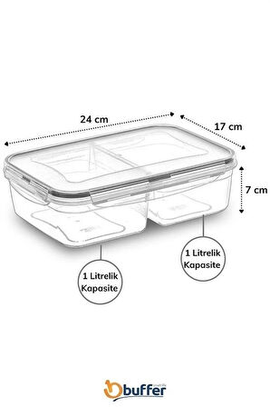 LENAY  2 Bölmeli 1+1 Litre Kilitli Kapaklı Erzak Saklama Kabı Lc-525