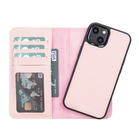 Apple iPhone 13 Uyumlu Deri Cüzdanlı Kılıf NU2 Pembe