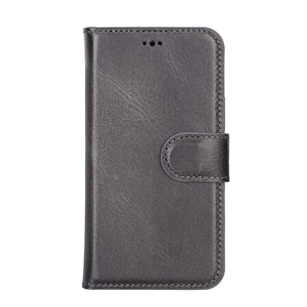 Apple iPhone 13 Mini Uyumlu Deri Cüzdanlı Kılıf MWWN TN1 Gri