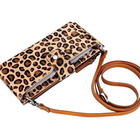 Lozan Strap 6.5 inch Uyumlu Deri Kartlıklı Kılıf LEO1 Leopar