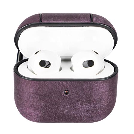 Apple AirPods 3.nesil Uyumlu Deri Kılıf Juni AA7 Mor