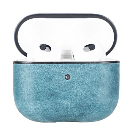 Apple AirPods 3.nesil Uyumlu Deri Kılıf Juni AA32 Mavi