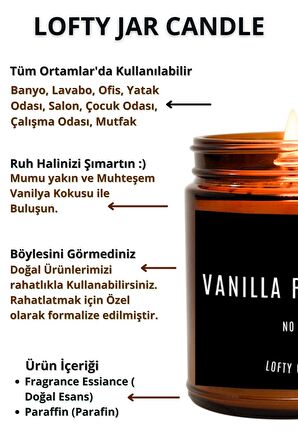 Lofty Beyaz Etiket Amber Kavanoz Mum Dekor Aromaterapi Rahatlatıcı Vanilya Kokusu 210 GR