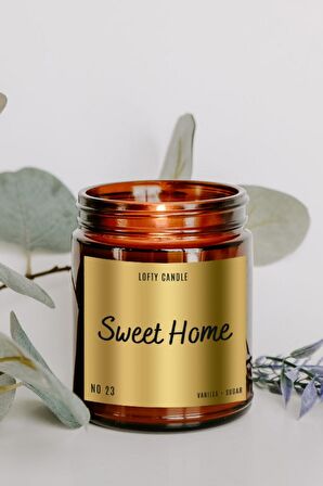 Sweet Home Gold Etiket Amber Kavanoz Mum Dekor Aromaterapi Rahatlatıcı Vanilya Kokusu 210 GR