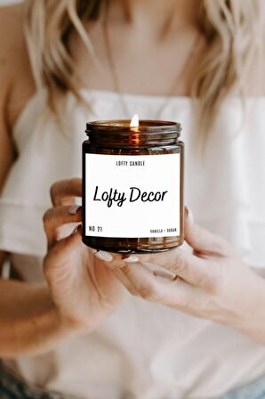 Lofty Decor Beyaz Etiket Amber Kavanoz Mum Dekor Aromaterapi Rahatlatıcı Vanilya Kokusu 210 GR