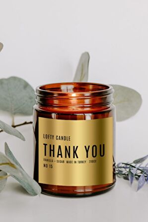 Thank You Gold Etiket Amber Kavanoz Mum Dekor Aromaterapi Rahatlatıcı Vanilya Kokusu 210 GR