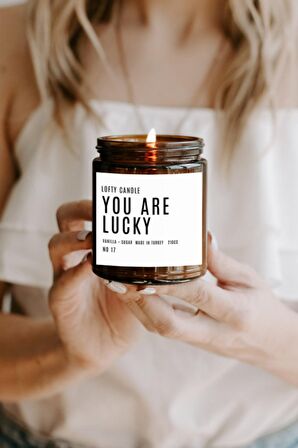 You Are Lucky Beyaz Etiket Amber Kavanoz Mum Dekor Aromaterapi Rahatlatıcı Vanilya Kokusu 210 GR