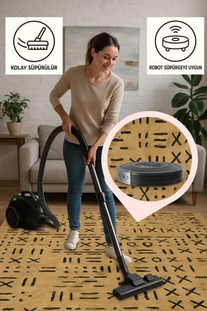 Bohem Tarz Geometrik Halı – Yıkanabilir & Kaymaz | İnce Yapı, Alerji Dostu, Evcil Uyumlu