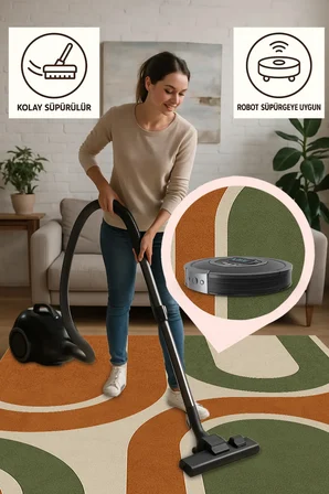 Retro Geometrik Halı – Yıkanabilir & Kaymaz | Modern Dekor, İnce Yapı, Bebek ve Evcil Dostu