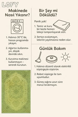 Yeşil Tonlu Klasik Desenli Halı – Canlı & Zarif Görünüm | Kaymaz, Yıkanabilir, Evcil ve Bebek Dostu