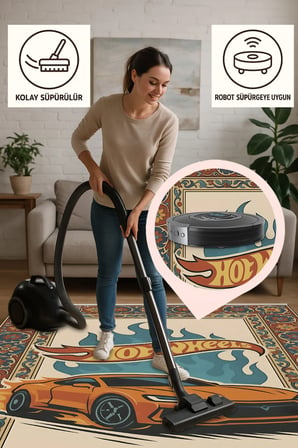 Araba Çocuk Halısı – Kaymaz Ve Makinede Yıkanabilir | Bebek & Evcil Dostu | 120x180 Cm