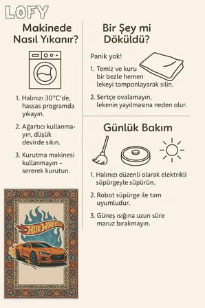 Araba Çocuk Halısı – Kaymaz Ve Makinede Yıkanabilir | Bebek & Evcil Dostu | 120x180 Cm