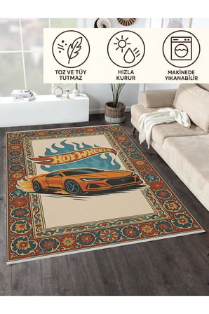 Araba Çocuk Halısı – Kaymaz Ve Makinede Yıkanabilir | Bebek & Evcil Dostu | 120x180 Cm