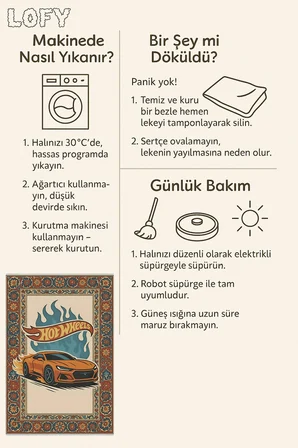 Araba Çocuk Halısı – Kaymaz Ve Makinede Yıkanabilir | Bebek & Evcil Dostu | 120x180 Cm