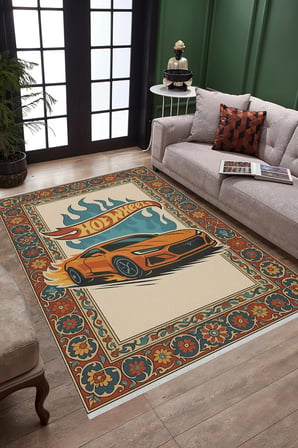 Araba Çocuk Halısı – Kaymaz Ve Makinede Yıkanabilir | Bebek & Evcil Dostu | 120x180 Cm