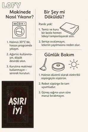 Klasik Motifli "Aşırı İyi" Halı – Retro Yazılı Tasarım | Kaymaz, Yıkanabilir, Robot Süpürge Uyumlu
