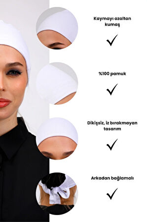 Düz Dikişsiz Penye Bone Siyah - Kadın Tesettür Bağlamalı İç Bone