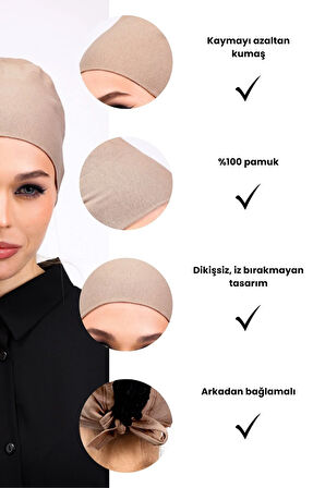 Düz Dikişsiz Penye Bone Vizon - Kadın Tesettür Bağlamalı İç Bone