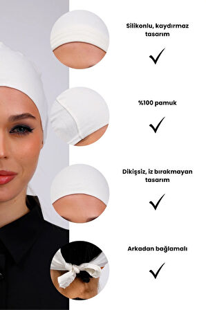 Kaymayan Ekru Bone Silikonlu Kaymaz Dikişsiz Kadın Tesettür Bağlamalı (KIRIK BEYAZ)