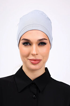 Kaymayan Silikonlu Dikişsiz Bone Açık Gri - Kaymaz Kadın Tesettür Bağlamalı İç Bone