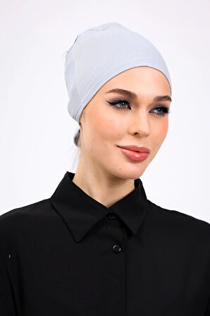 Kaymayan Silikonlu Dikişsiz Bone Açık Gri - Kaymaz Kadın Tesettür Bağlamalı İç Bone