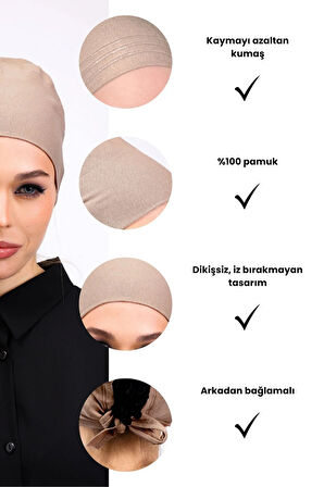 Kaymayan Silikonlu Dikişsiz Bone - Kaymaz Kadın Tesettür Bağlamalı İç Bone-Vizon