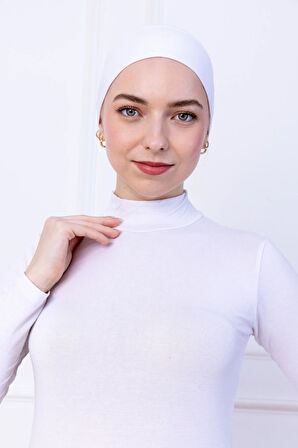 Bandana Şeklinde Bone Beyaz - Kadın Tesettür Dikişsiz Geçme İç Bone - Sportif Spor Saç Bandı