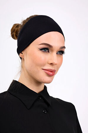 2 Adet Bandana Şeklinde Bone Siyah Beyaz - Kadın Tesettür Dikişsiz Geçme İç Bone - Spor Saç Bandı