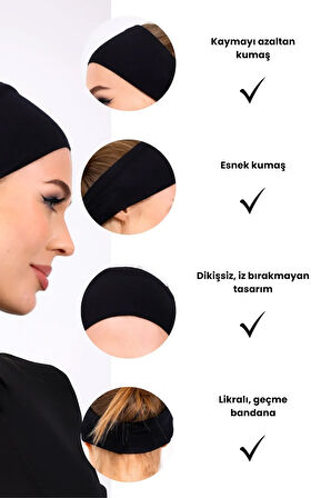 2 Adet Bandana Şeklinde Bone Siyah Beyaz - Kadın Tesettür Dikişsiz Geçme İç Bone - Spor Saç Bandı