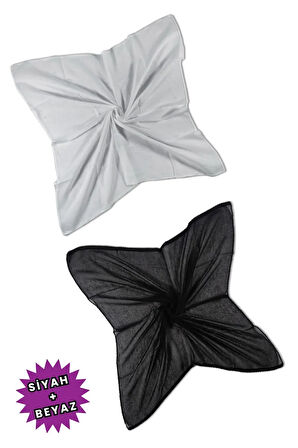 2 Adet İç Başörtüsü %100 Pamuklu Siyah Beyaz Tülbent - Kenarları Oyalı 90x90 Kadın Tesettür