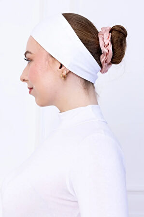 Kaymayan Silikonlu Bandana Bone Beyaz - Kadın Tesettür Dikişsiz Kaymaz Geçme - Sportif Saç Bandı