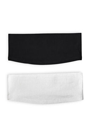 2 Adet Kaymayan Silikonlu Bandana Bone Siyah Beyaz - Kadın Tesettür Kaymaz - Sportif Saç Bandı
