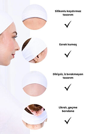 2 Adet Kaymayan Silikonlu Bandana Bone Siyah Beyaz - Kadın Tesettür Kaymaz - Sportif Saç Bandı