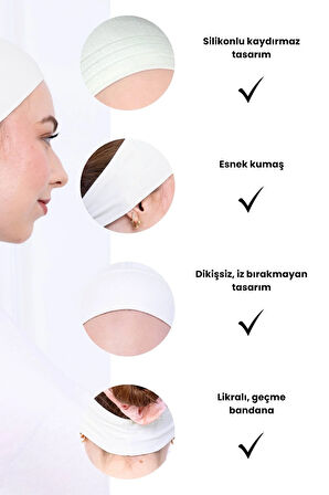Kaymayan Silikonlu Bandana Bone Ekru - Kadın Tesettür Dikişsiz Kaymaz Geçme - Sportif Saç Bandı
