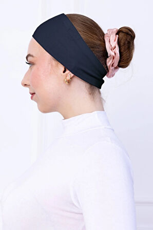 Kaymayan Silikonlu Bandana Bone Lacivert - Kadın Tesettür Dikişsiz Kaymaz Geçme - Sportif Saç Bandı