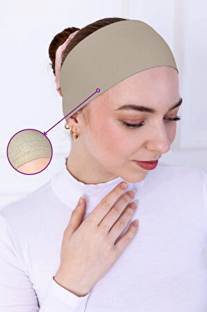 Kaymayan Silikonlu Bandana Bone Krem - Kadın Tesettür Dikişsiz Kaymaz Geçme - Sportif Saç Bandı