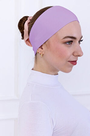 Kaymayan Silikonlu Bandana Bone Lila - Kadın Tesettür Dikişsiz Kaymaz Geçme - Sportif Saç Bandı