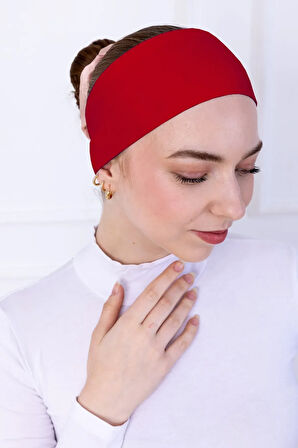 Kaymayan Silikonlu Bandana Bone Kırmızı - Kadın Tesettür Dikişsiz Kaymaz Geçme - Sportif Saç Bandı