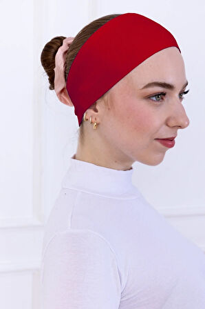 Kaymayan Silikonlu Bandana Bone Kırmızı - Kadın Tesettür Dikişsiz Kaymaz Geçme - Sportif Saç Bandı