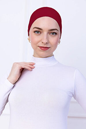 Kaymayan Silikonlu Bandana Bone Koyu Kırmızı - Kadın Tesettür Dikişsiz Kaymaz - Sportif Saç Bandı