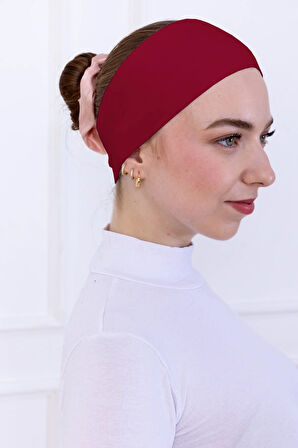Kaymayan Silikonlu Bandana Bone Koyu Kırmızı - Kadın Tesettür Dikişsiz Kaymaz - Sportif Saç Bandı